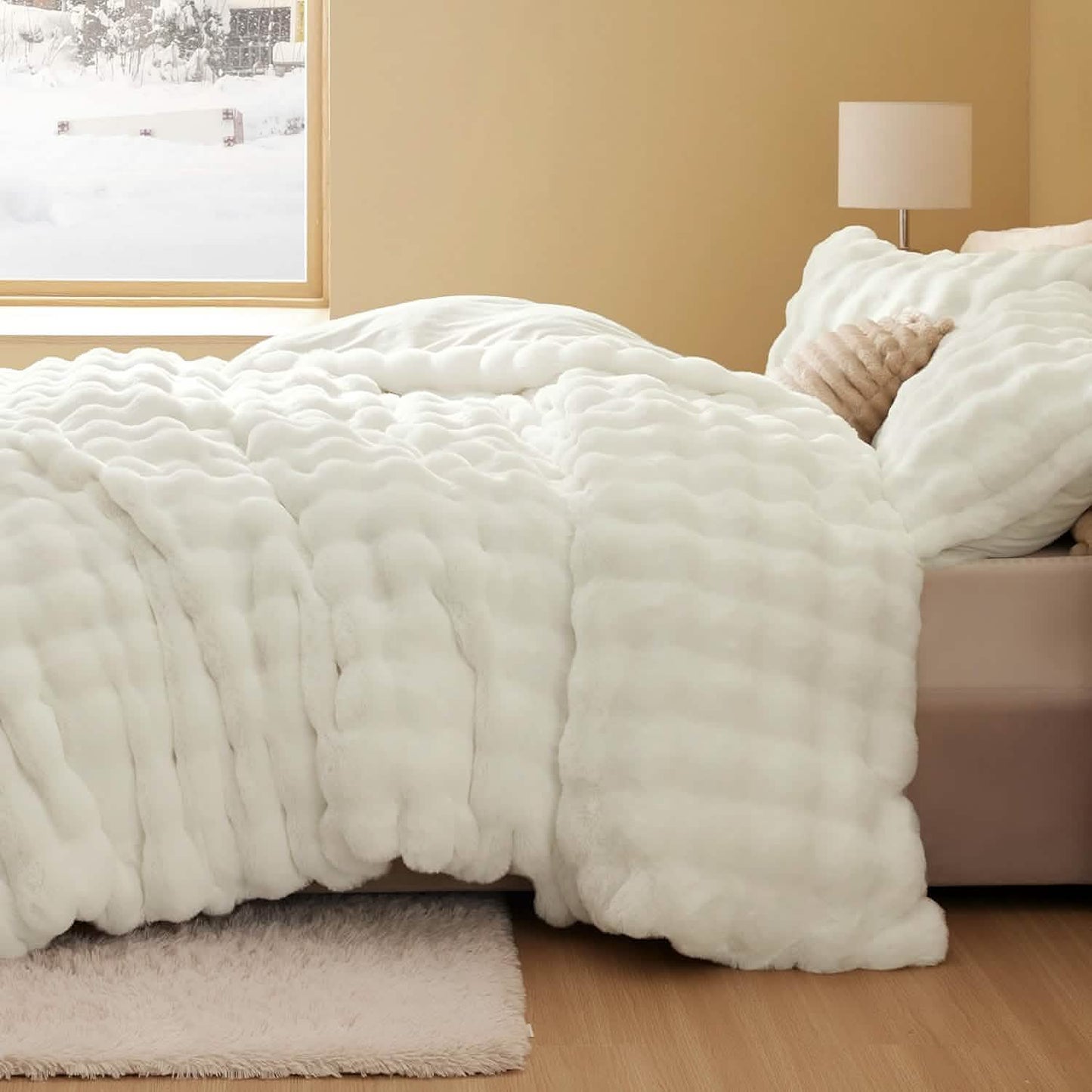 Carved Faux Rabbit Fur Duvet Cover Set