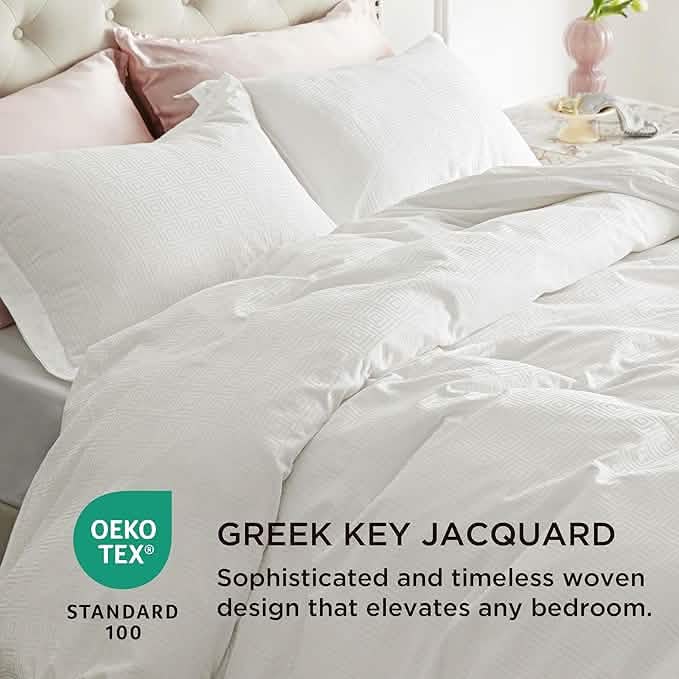 100% Cotton Greek Key Jacquard Duvet Cover Set