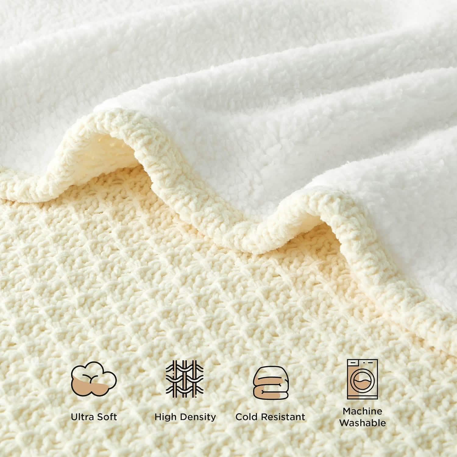 Knit Sherpa Reversible Throw Blanket-Grid