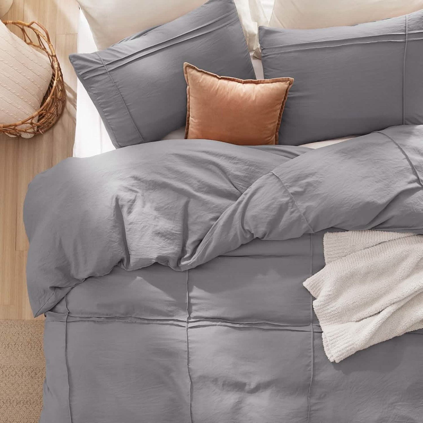 Striped Tufted Embroidery Duvet Cover Set