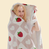 Printed Throw Sherpa Blanket Strawberry Checkboard
