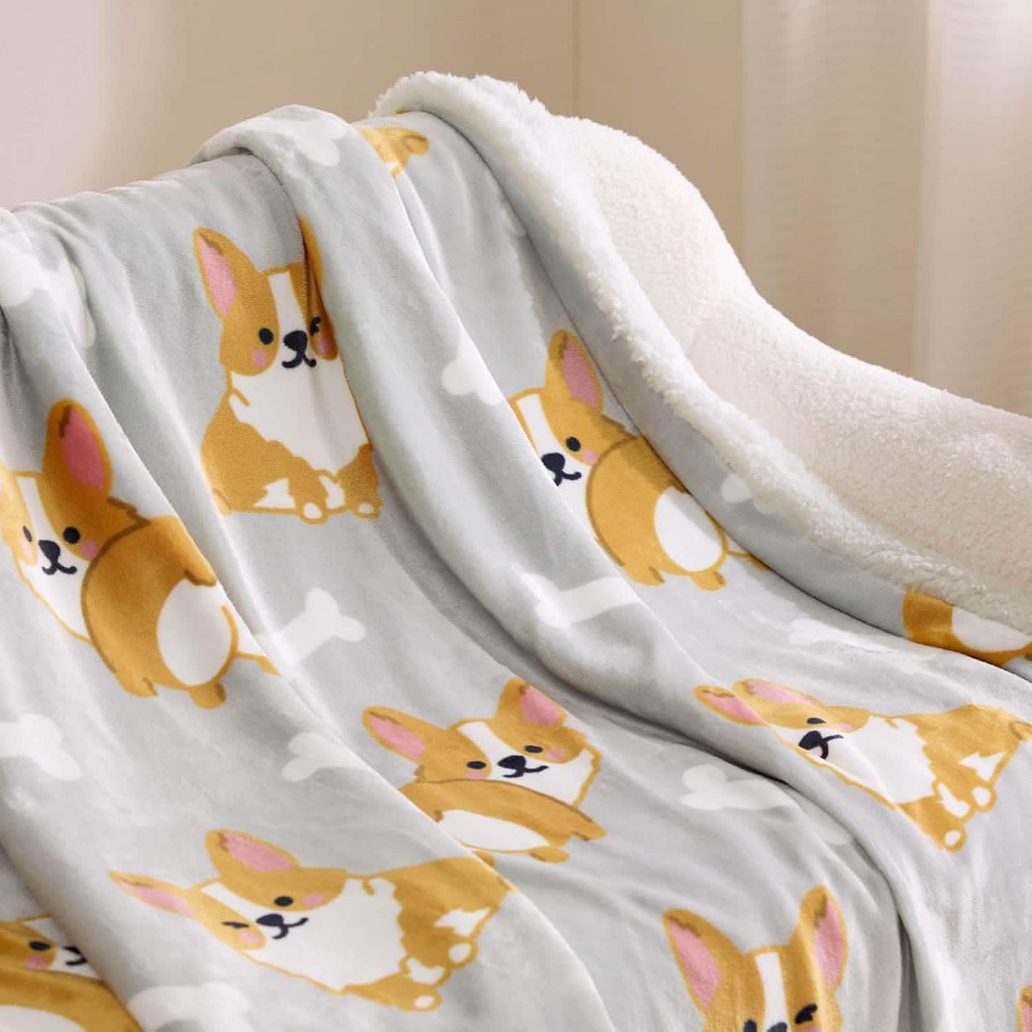 Printed Throw Sherpa Blanket Print-corgi