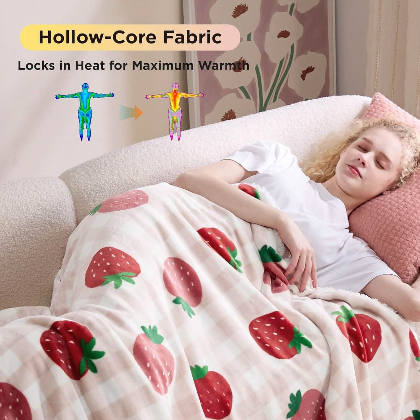 Printed Throw Sherpa Blanket strawberry