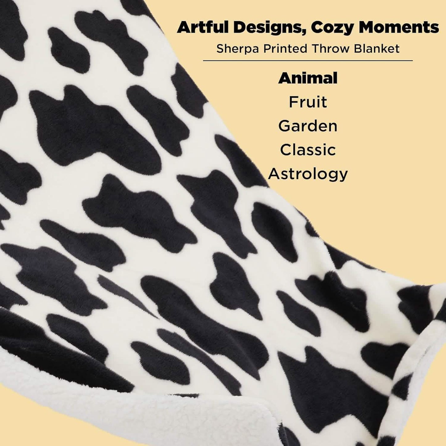 Printed Throw Sherpa Blanket Print-cow