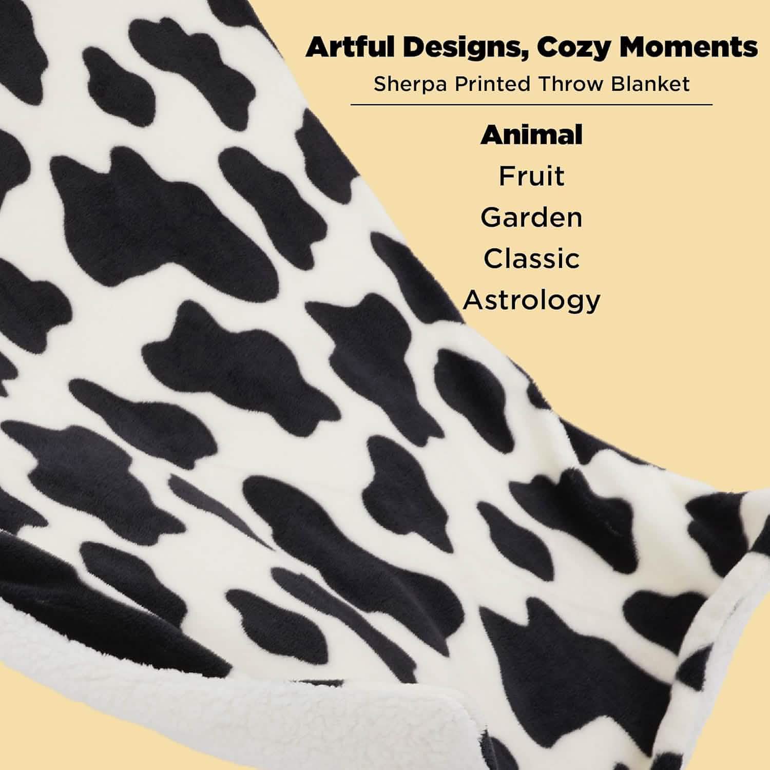 Printed Throw Sherpa Blanket Print-cow