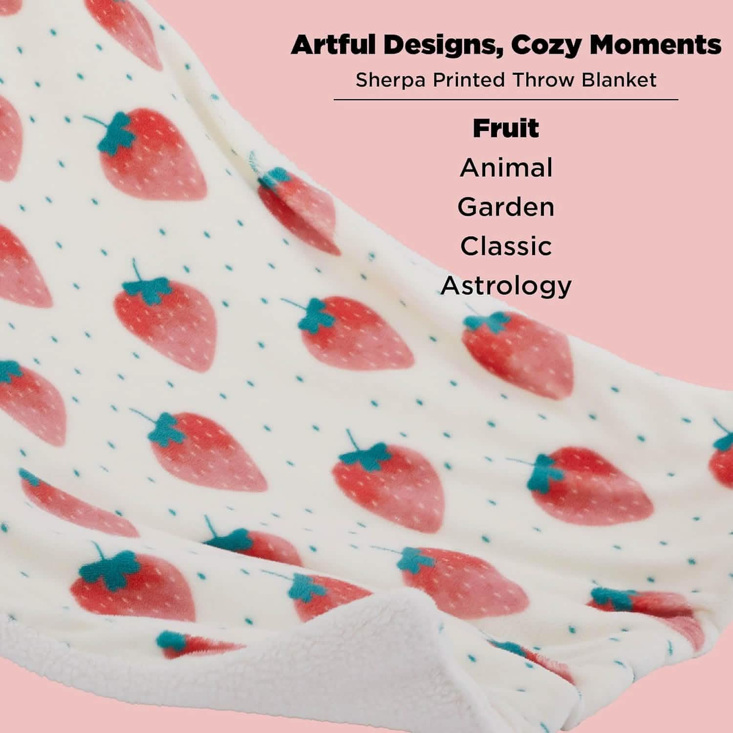 Printed Throw Sherpa Blanket strawberry Dots