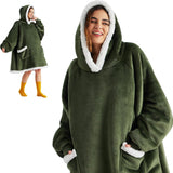 Sherpa Fleece Solid Short Wearable Blanket Hoodie