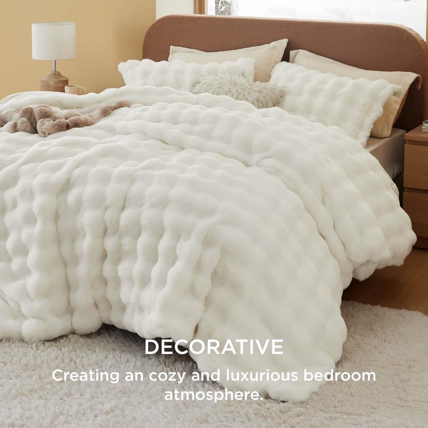 Carved Faux Rabbit Fur Duvet Cover Set