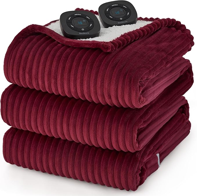 Bedsure Ribbed Flannel Heated Blanket