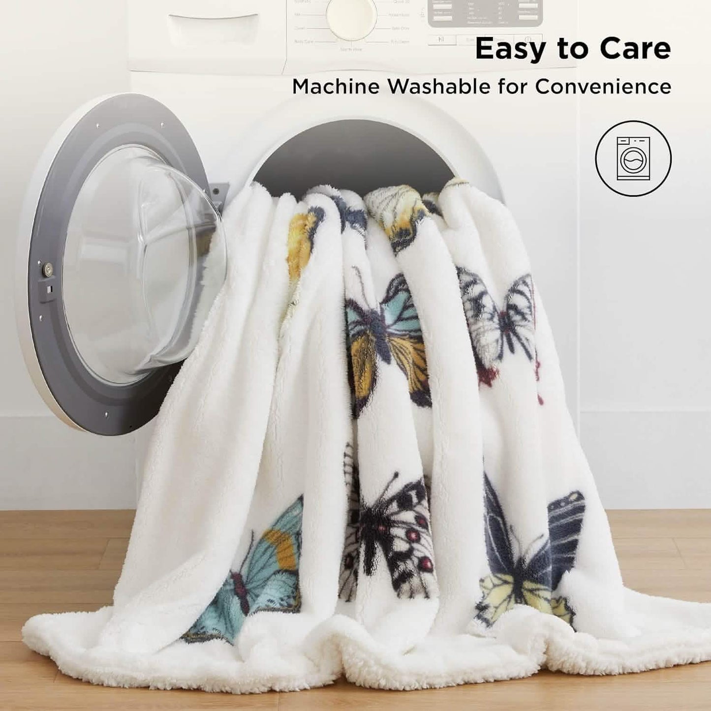 Printed Throw Sherpa Blanket white Butterfly