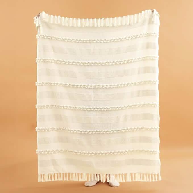 Tufted Boho Striped Throw Blanket