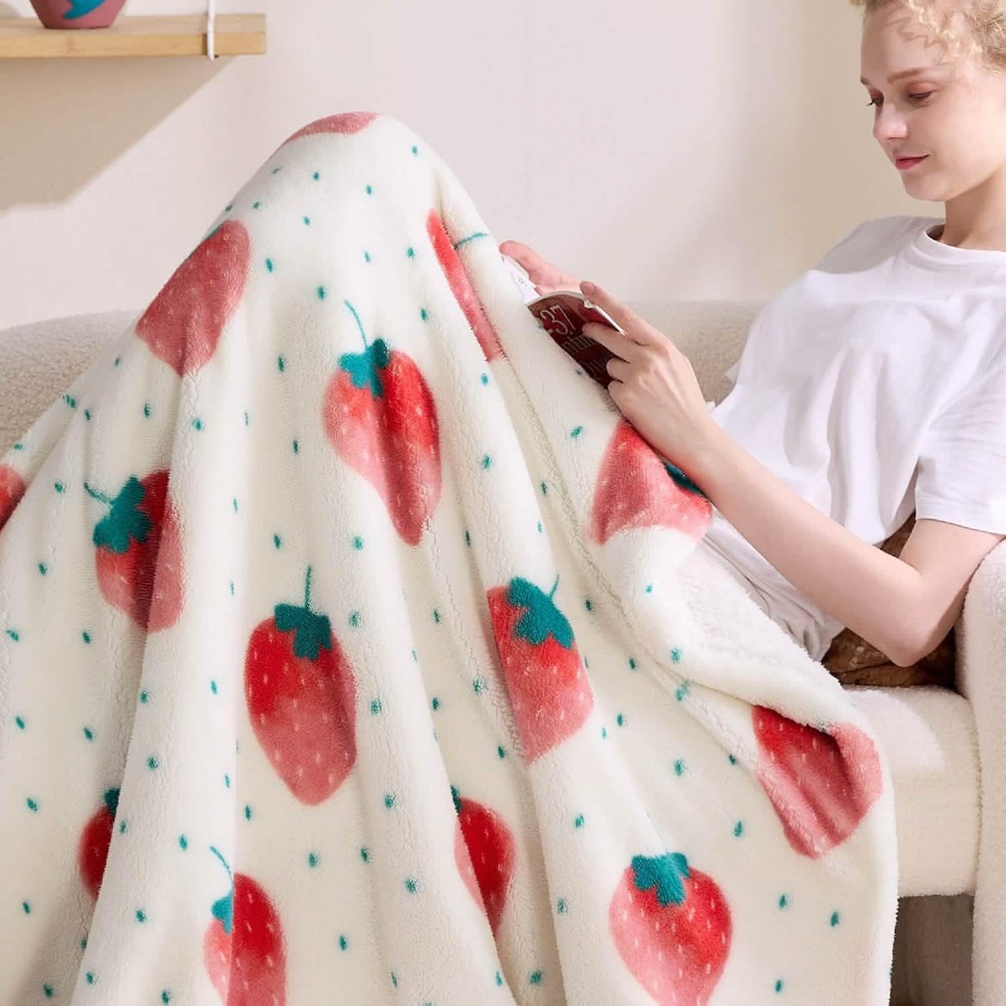 Printed Throw Sherpa Blanket strawberry Dots