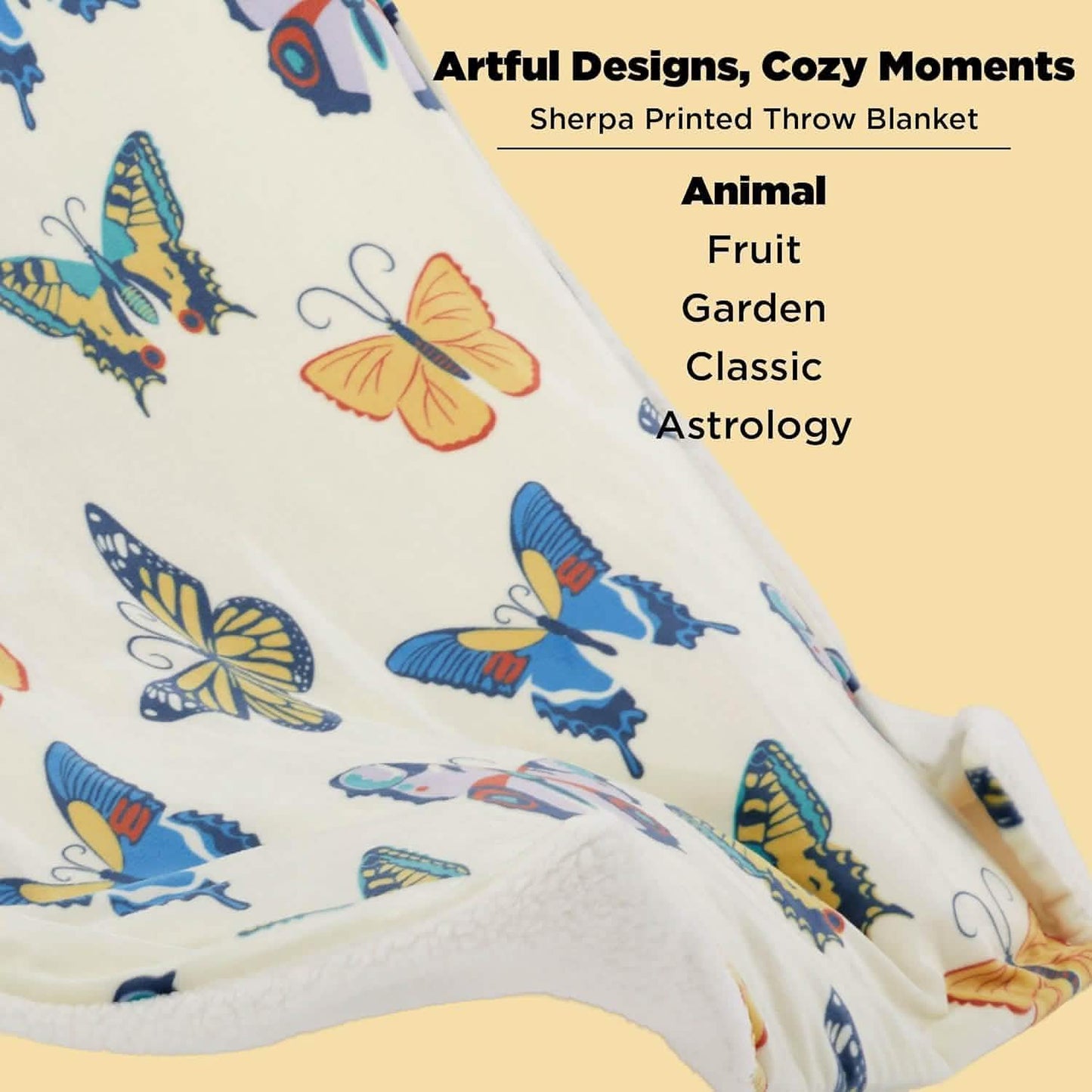 Printed Throw Sherpa Blanket Butterfly