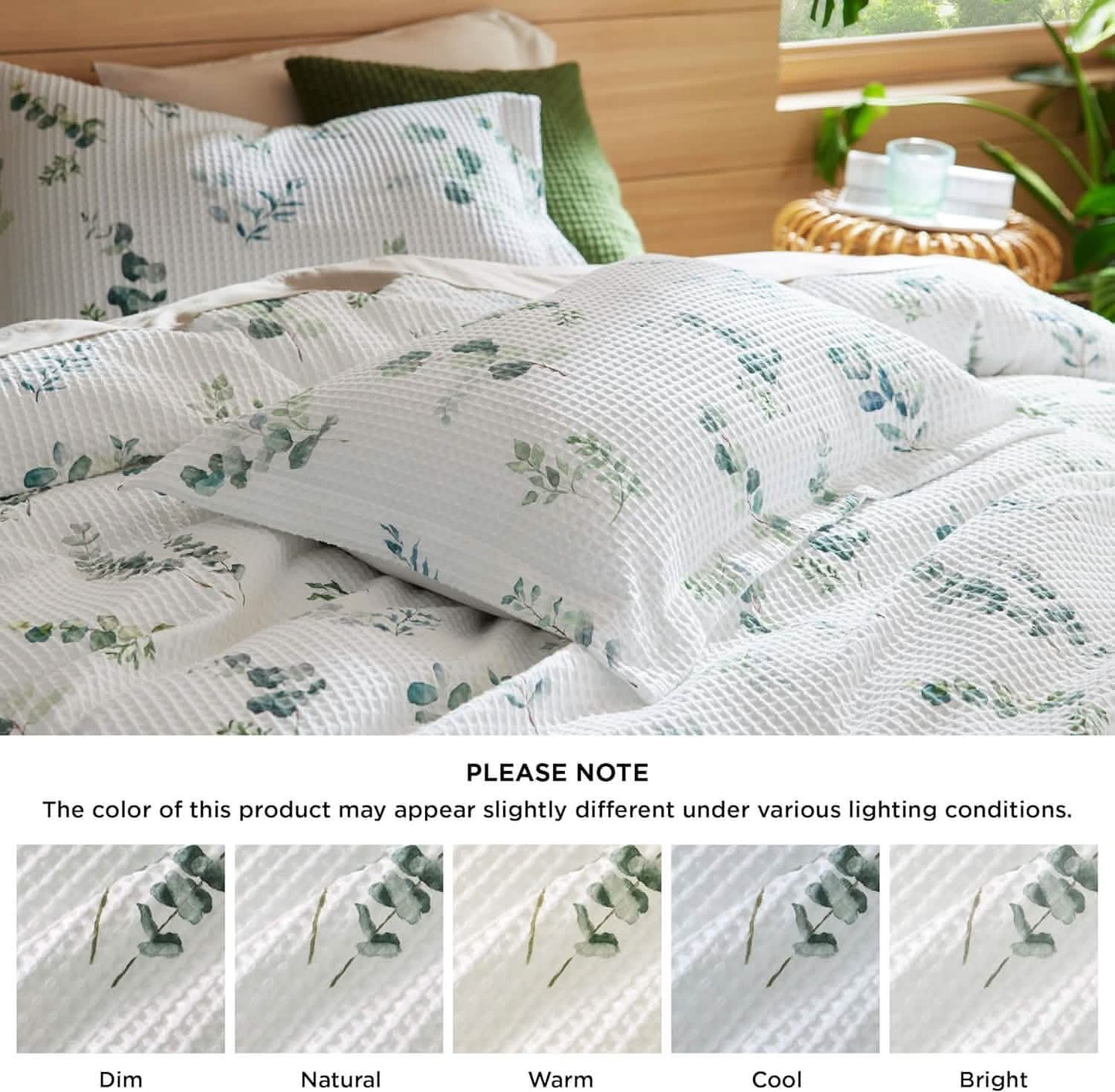 Cotton Waffle Weave Botanical Print Duvet Cover Set