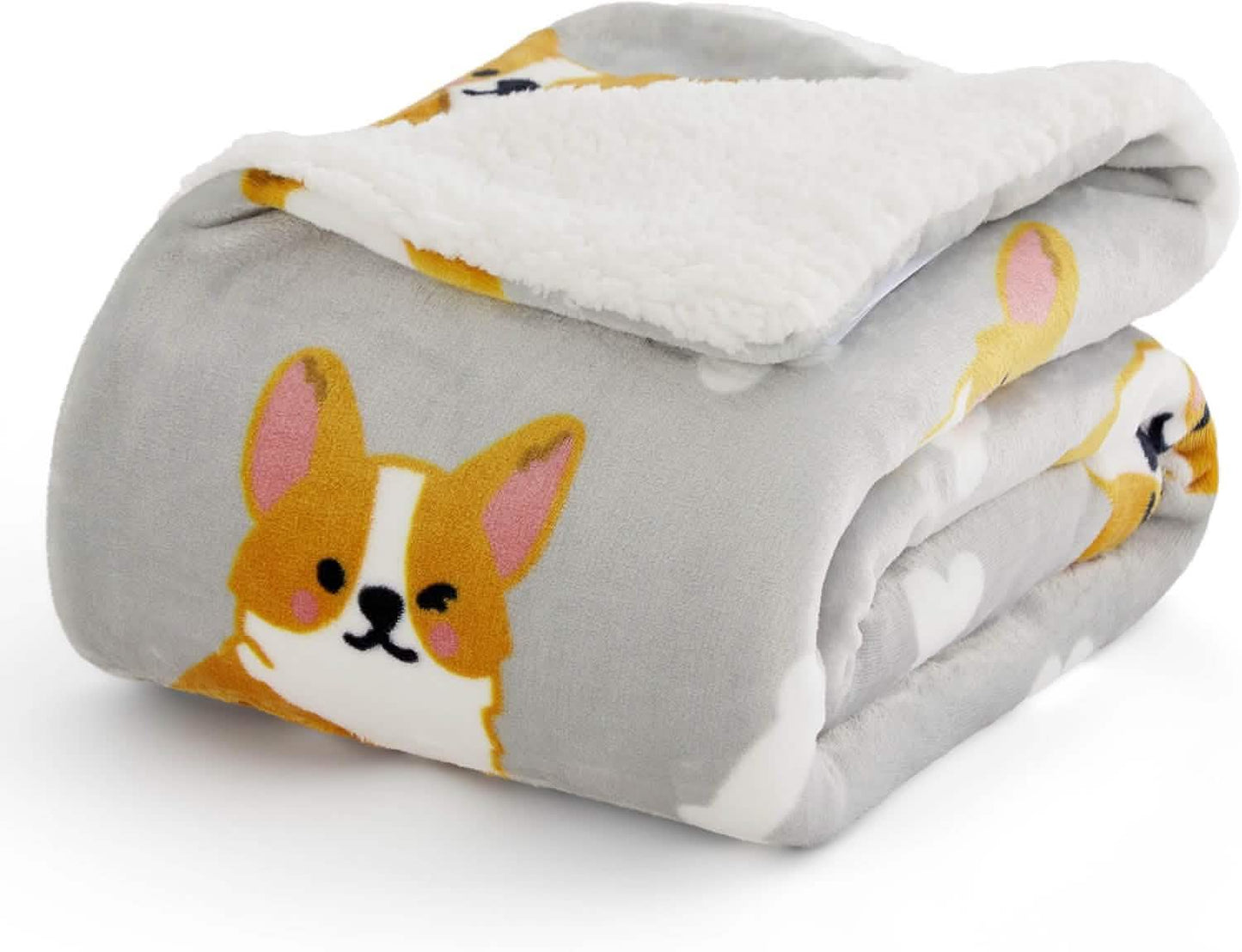 Printed Throw Sherpa Blanket Print-corgi