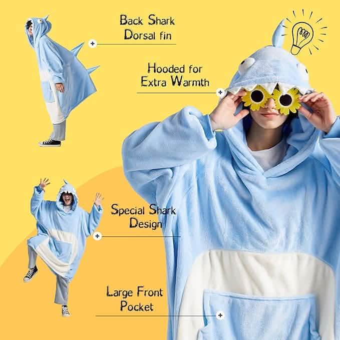 GentleSoft™ Wearable Shaggy Sherpa Shark Blanket Hoodie