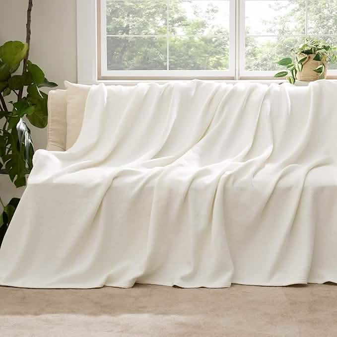 Bedsure 100% Cotton Herringbone Woven Blanket