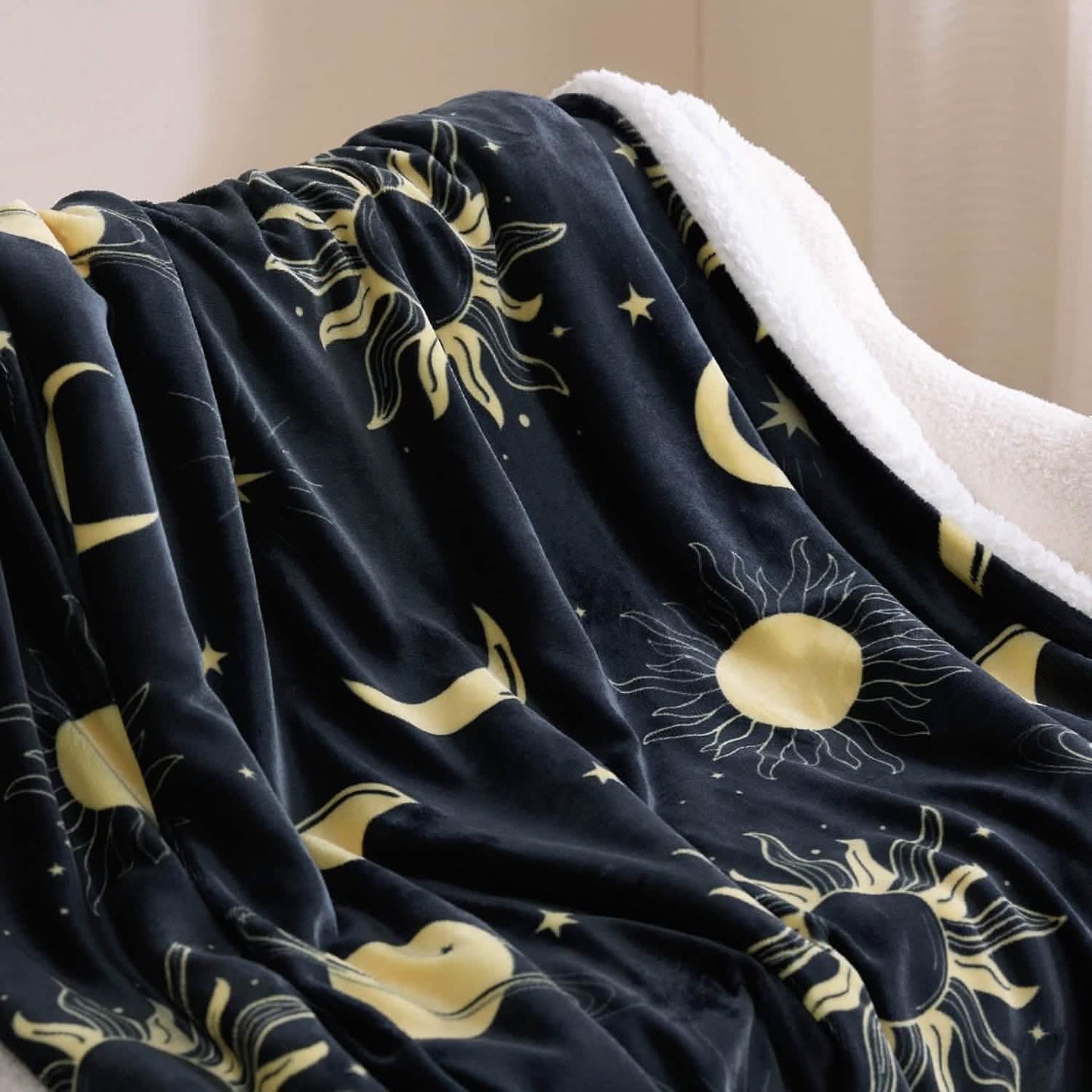 Printed Throw Sherpa Blanket Sun and Moon