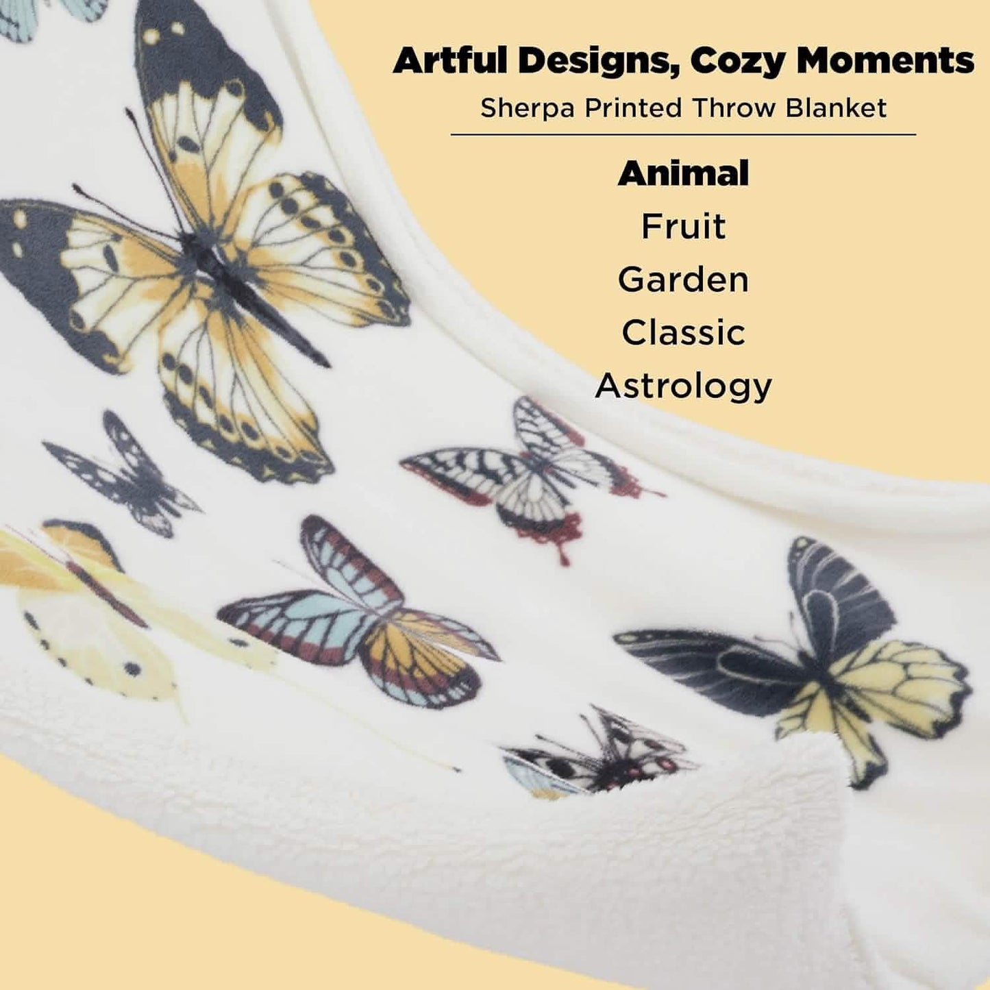 Printed Throw Sherpa Blanket white Butterfly