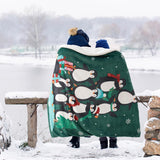 Bedsure Christmas Penguin Green Sherpa Throw Blanket