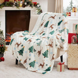 Bedsure Christmas Elk White Sherpa Throw Blanket