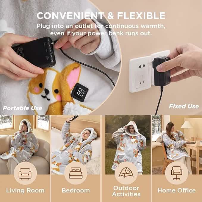 Portable Heated Sherpa Fleece Blanket Hoodie
