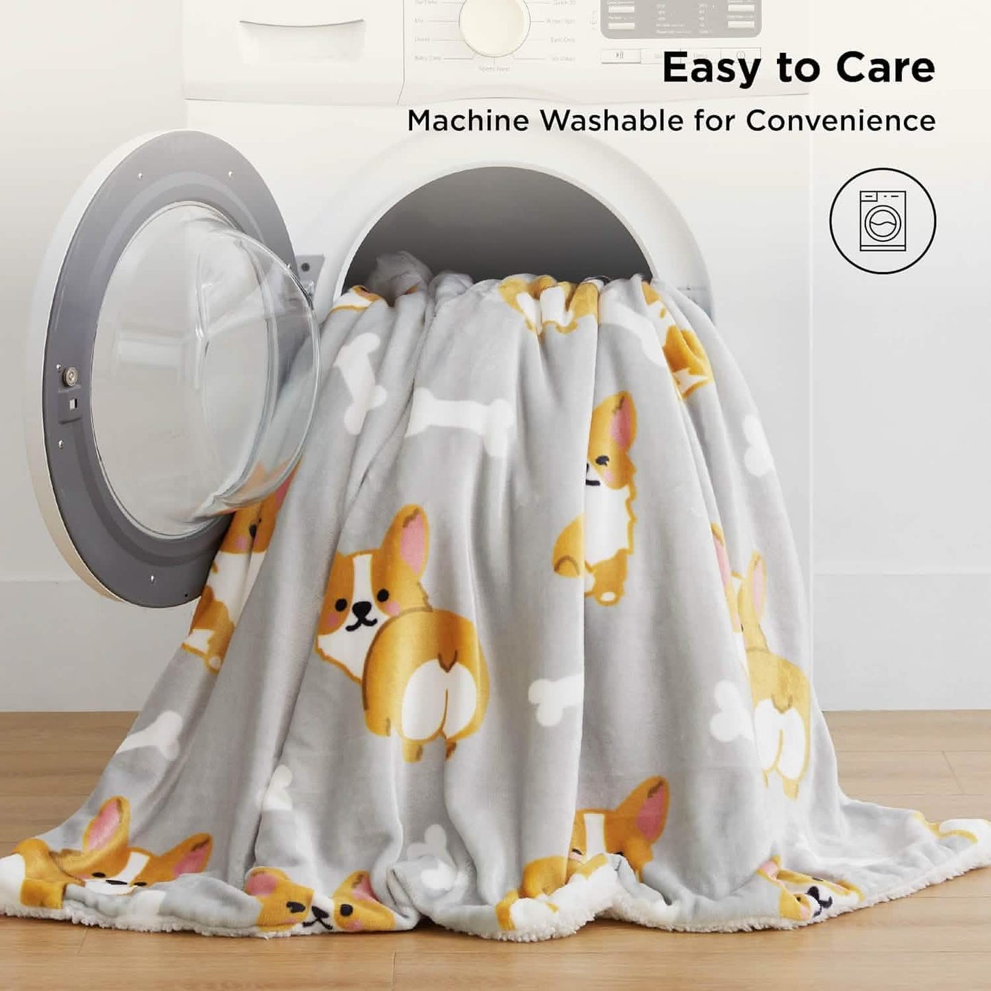 Printed Throw Sherpa Blanket Print-corgi