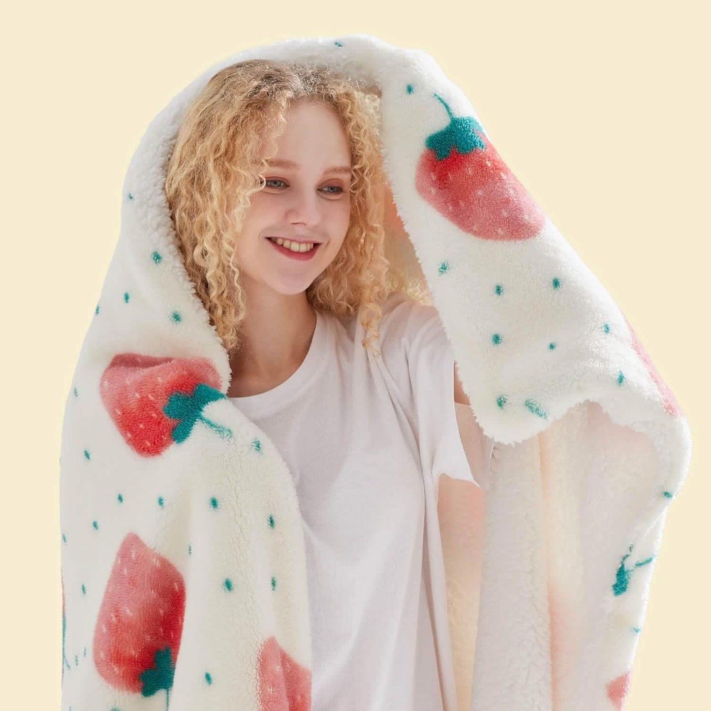 Printed Throw Sherpa Blanket strawberry Dots