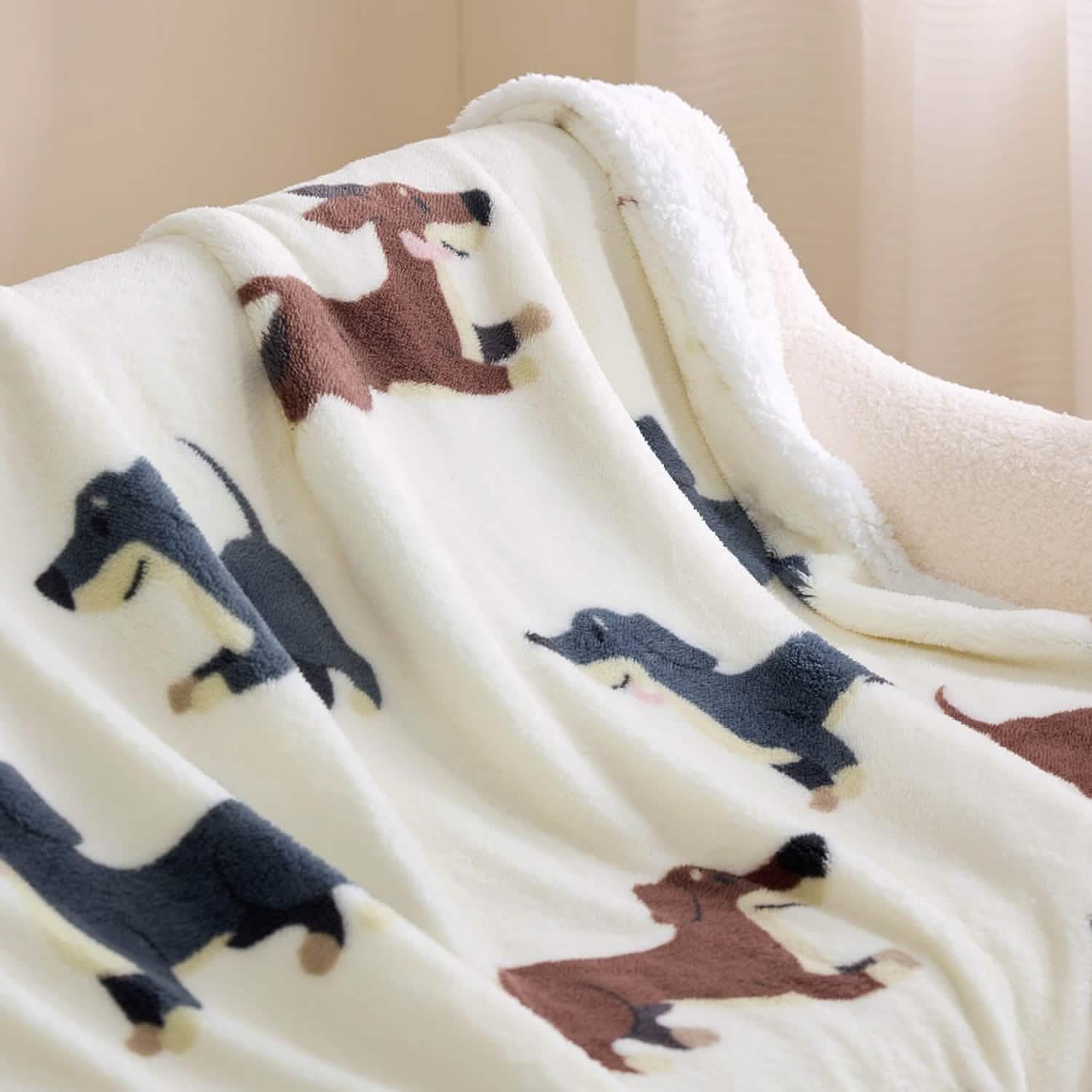 Printed Throw Sherpa Blanket Print-dachshund