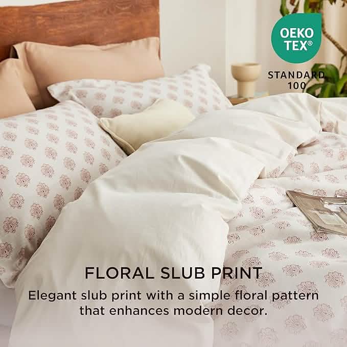 100% Cotton Floral Slub Print Duvet Cover Set