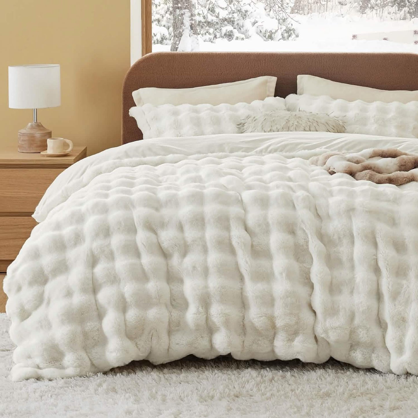 Carved Faux Rabbit Fur Duvet Cover Set