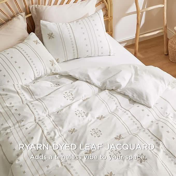 Boho Vertical Jacquard Duvet Cover Set White