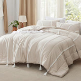 Bedsure Rainbow Stripe Comforter Set Beige