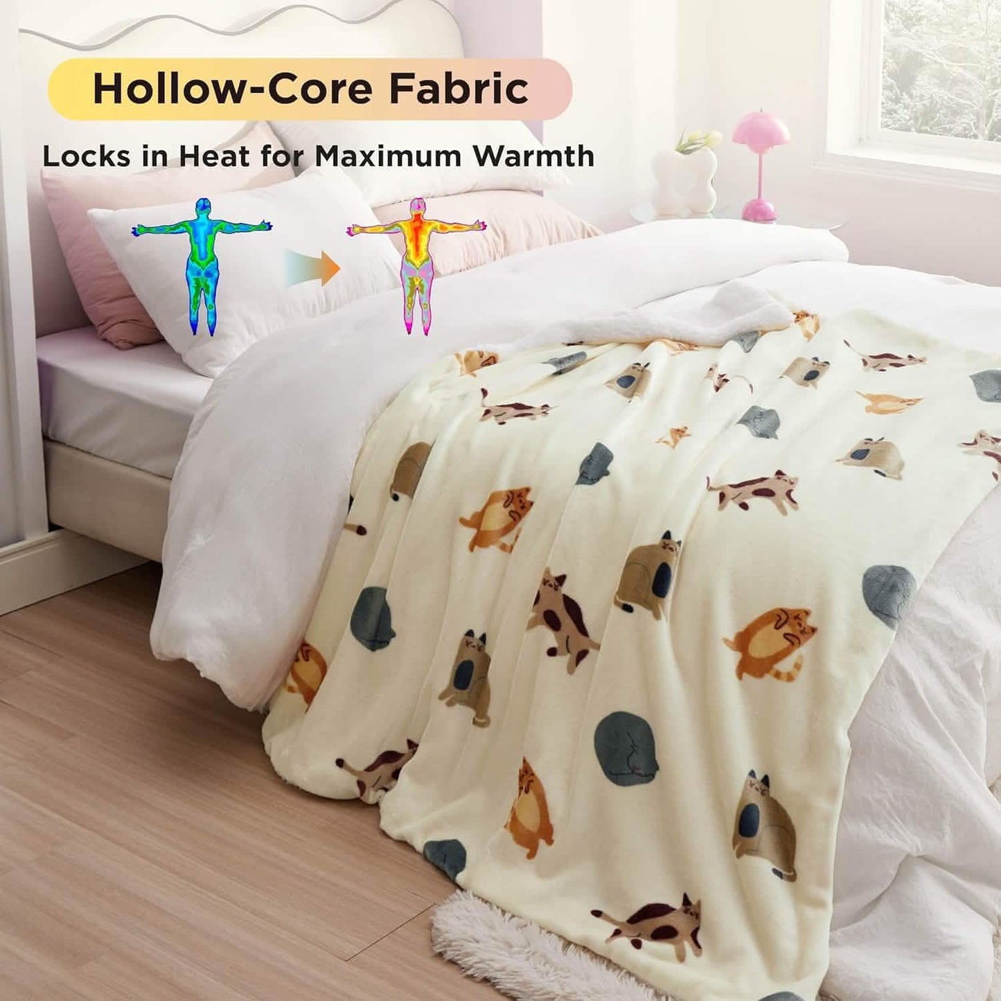 Printed Throw Sherpa Blanket Print-cat