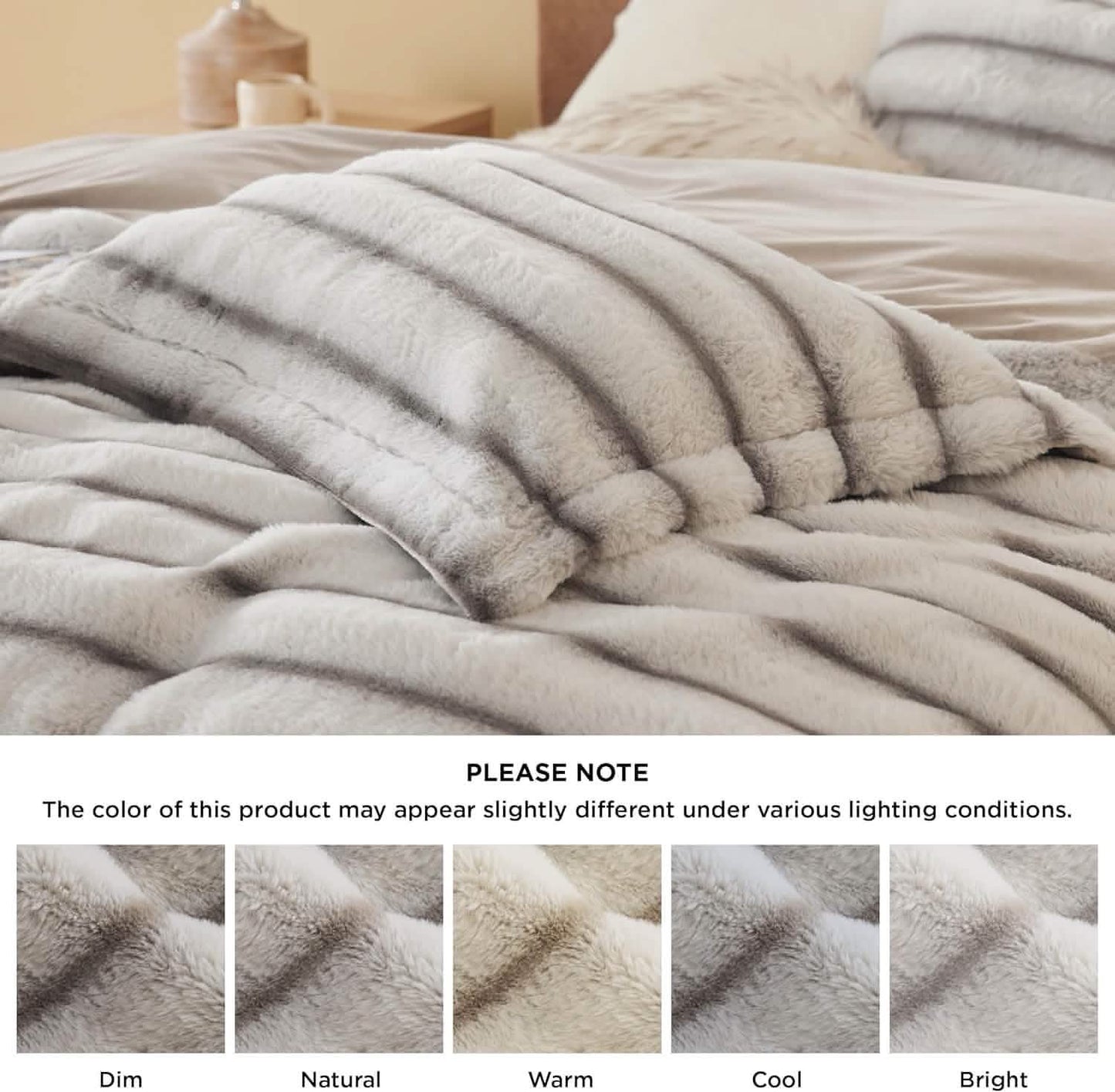 Carved Faux Rabbit Fur Duvet Cover Set Khaki
