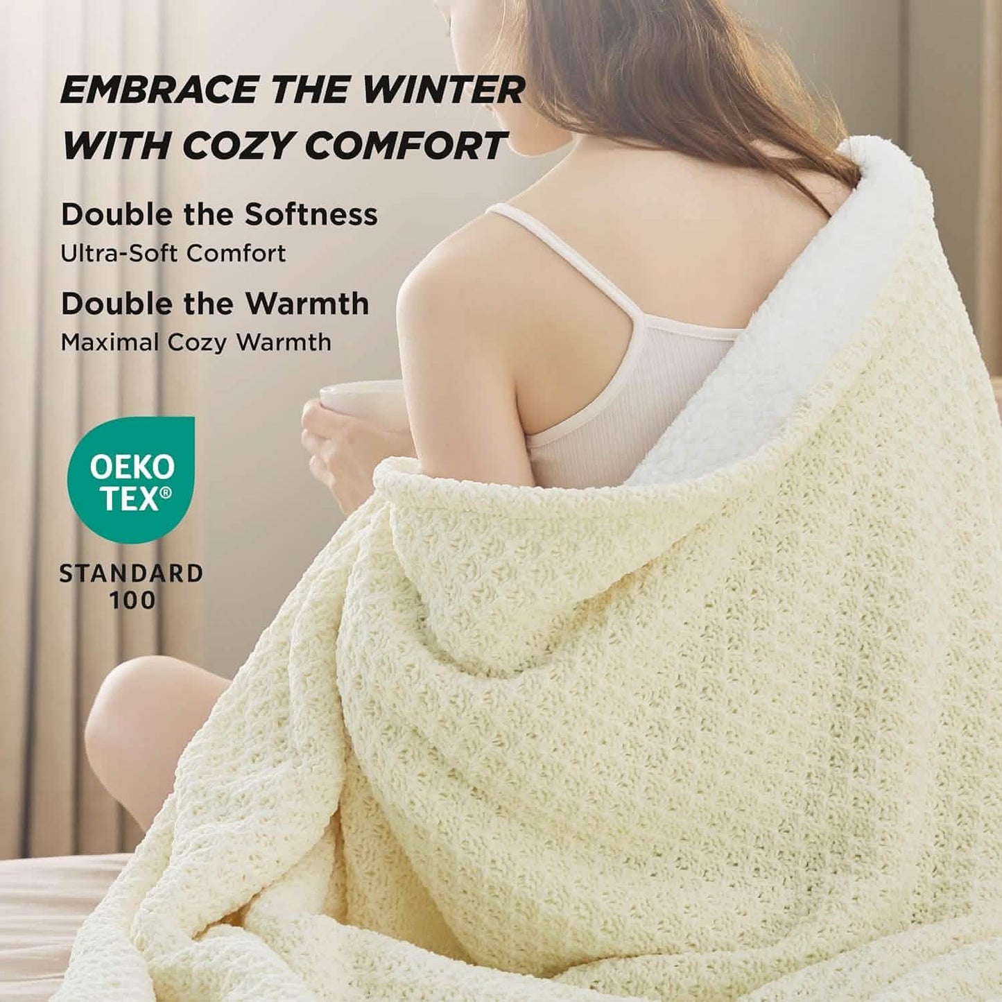 Knit Sherpa Reversible Throw Blanket-Grid