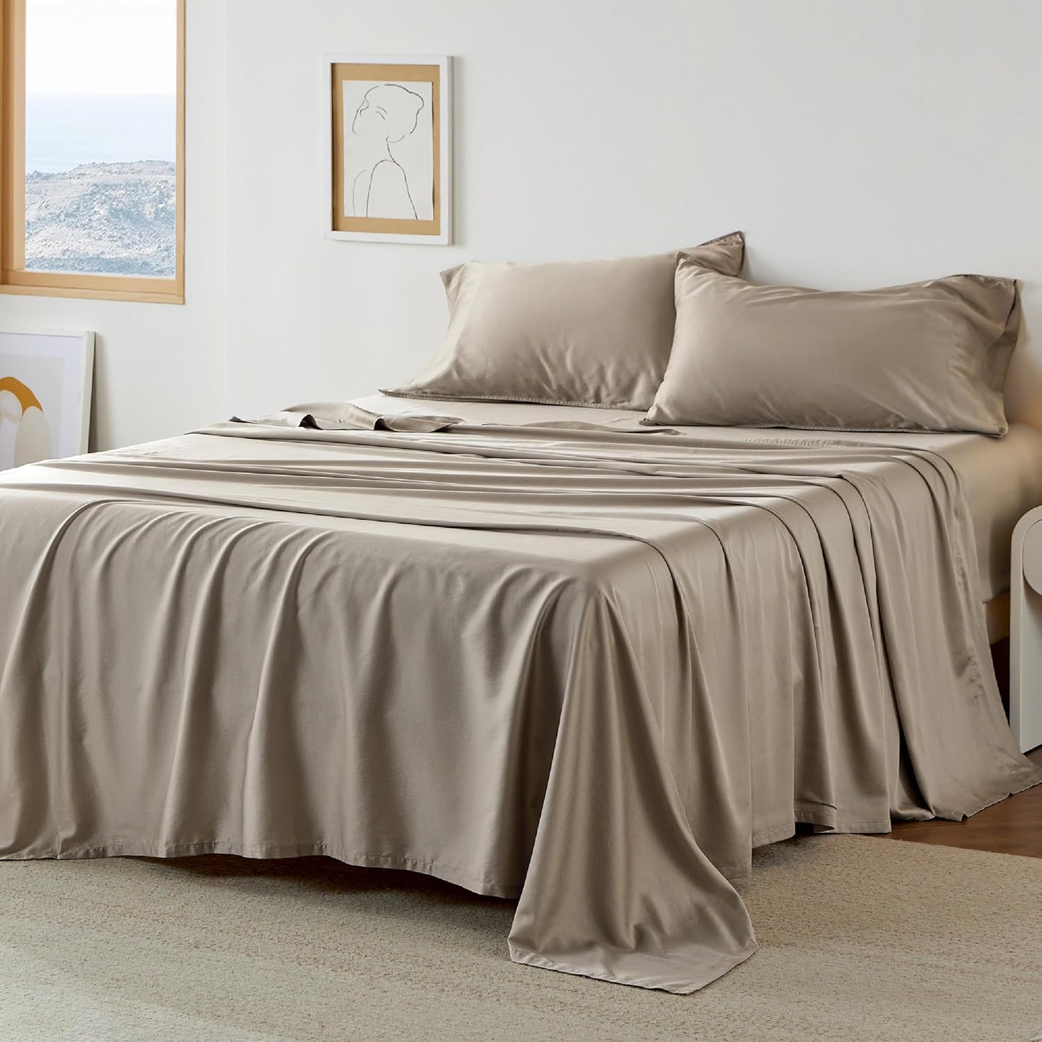 Bedsure Lyocell Cotton Blend Washed Sheet Set