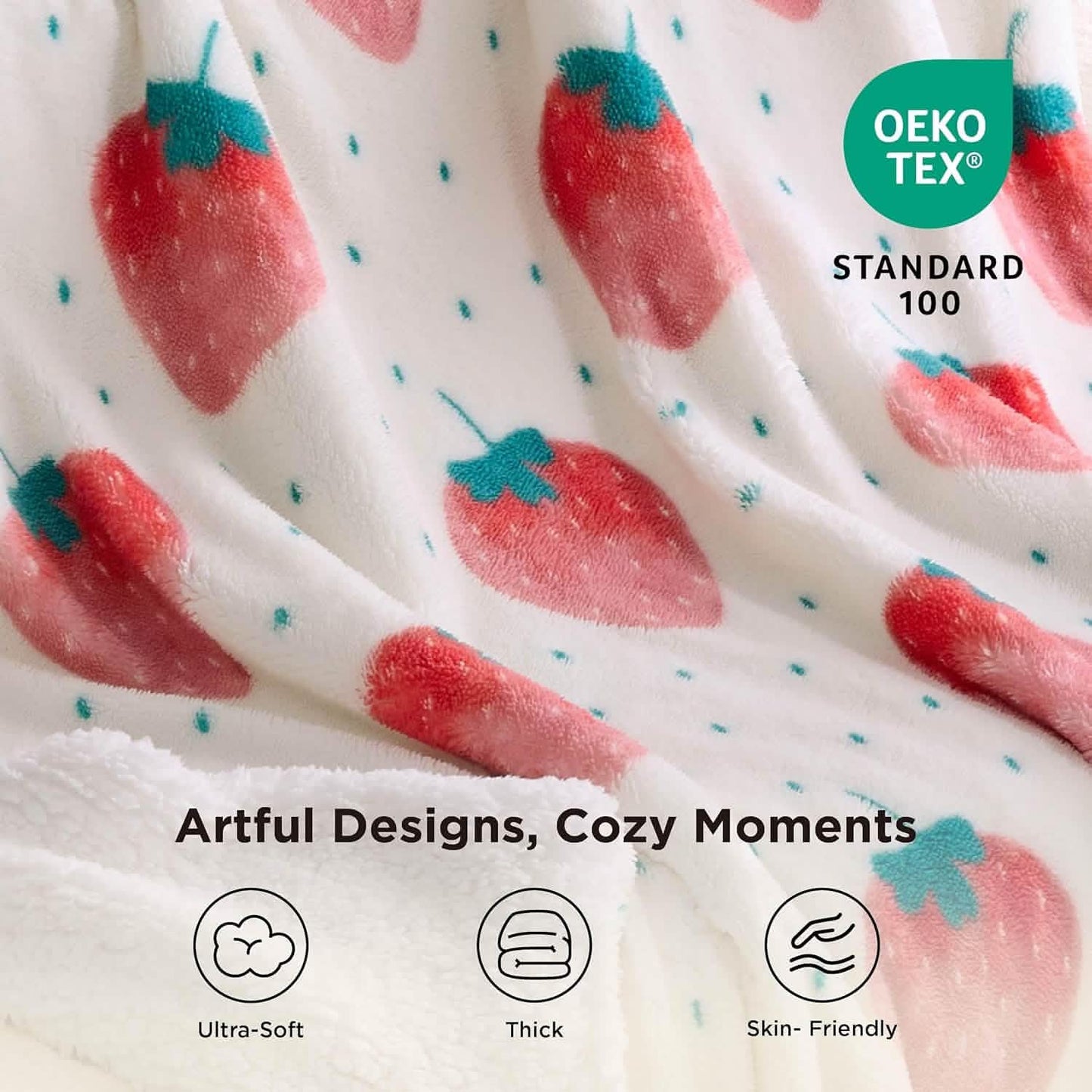 Printed Throw Sherpa Blanket strawberry Dots