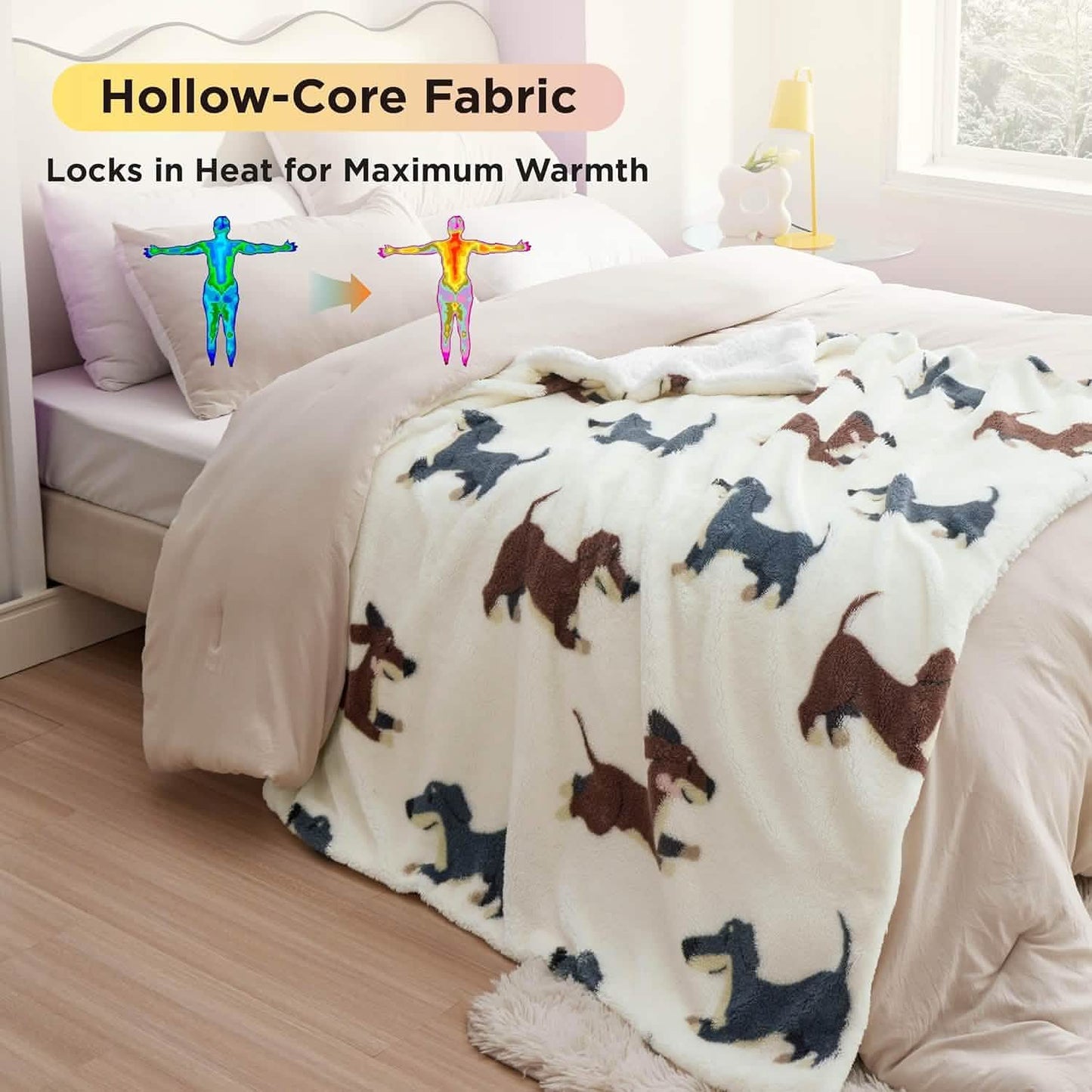 Printed Throw Sherpa Blanket Print-dachshund
