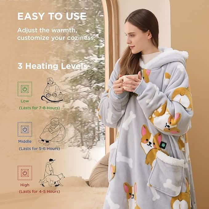 Portable Heated Sherpa Fleece Blanket Hoodie