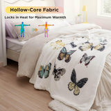 Bedsure Printed Throw Sherpa Blanket white Butterfly