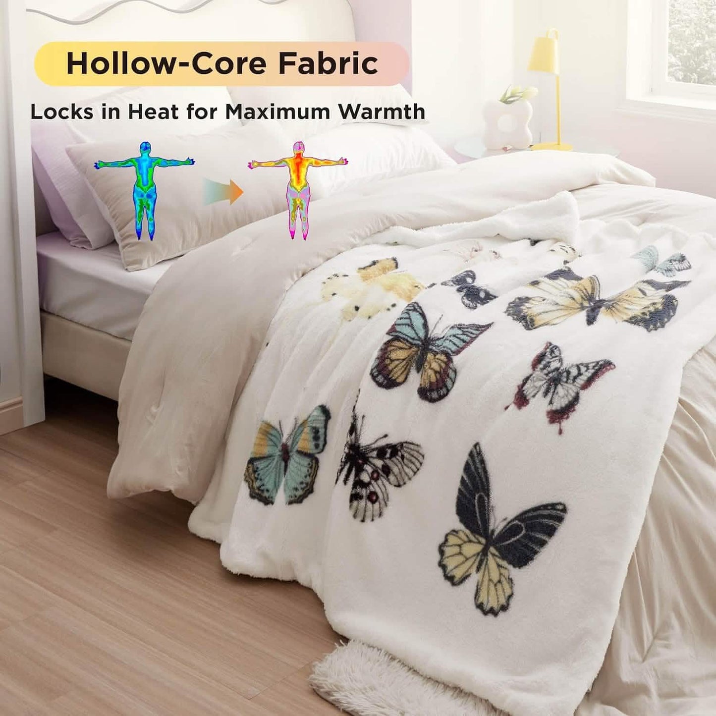 Printed Throw Sherpa Blanket white Butterfly