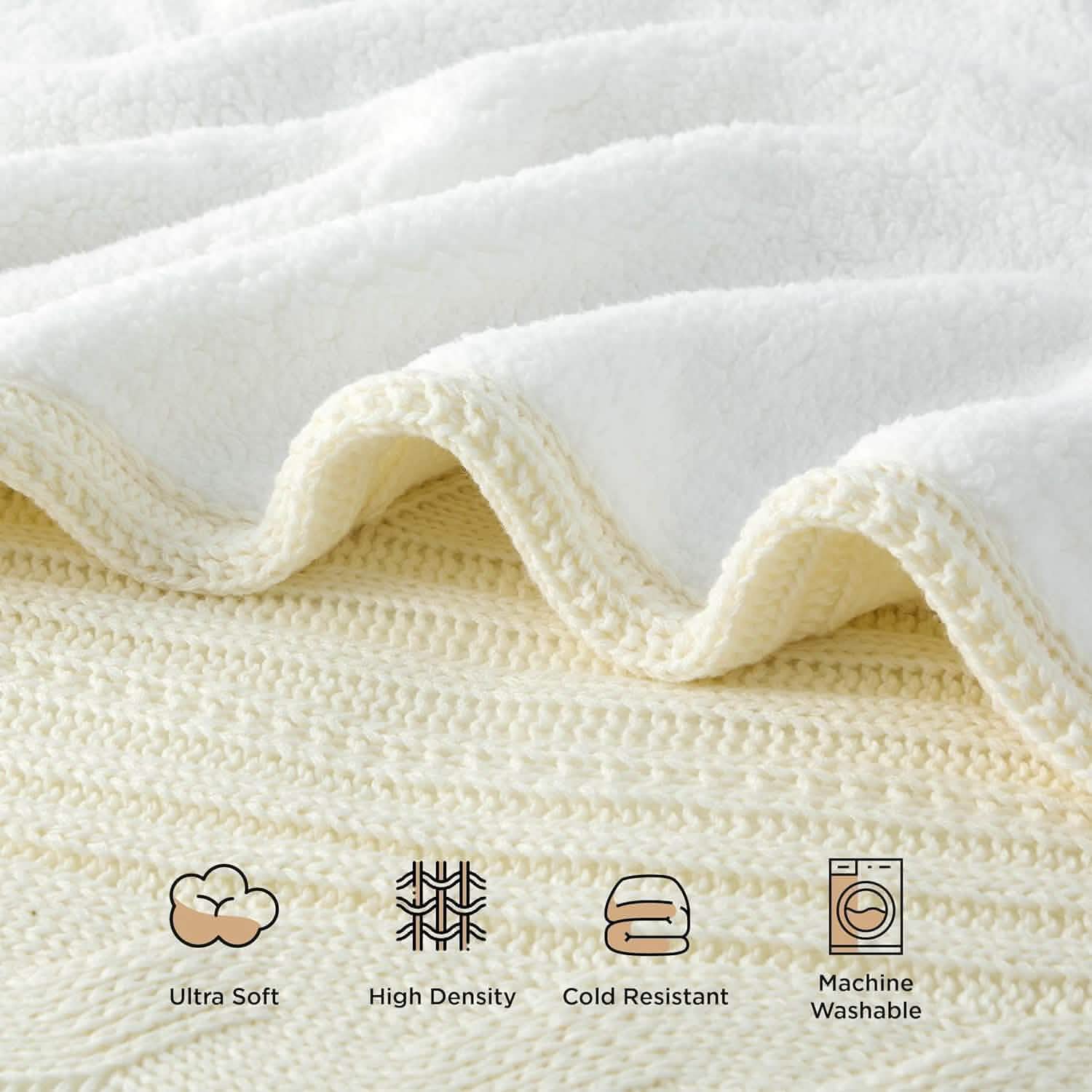 Knit Sherpa Reversible Throw Blanket-Cable Knit