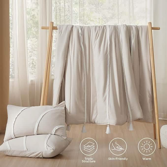 Rainbow Stripe Comforter Set Beige