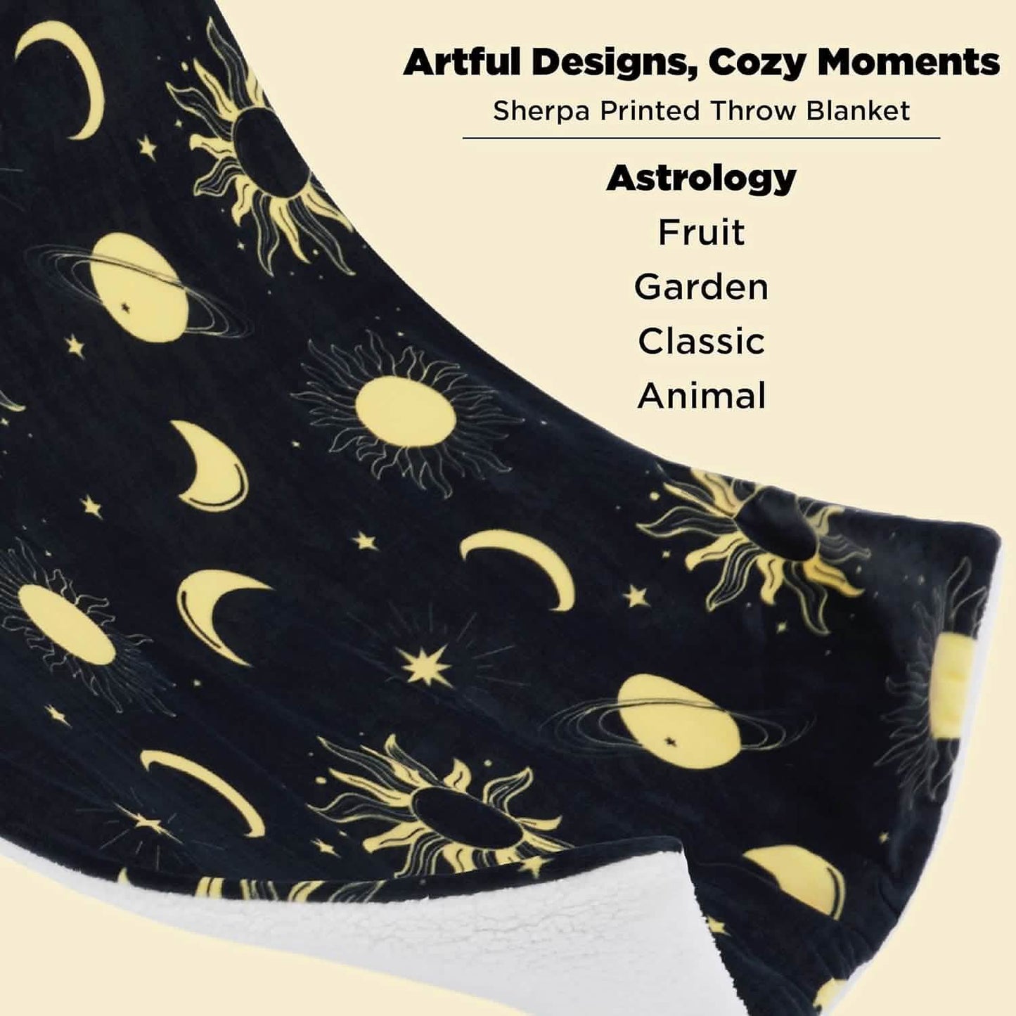 Printed Throw Sherpa Blanket Sun and Moon