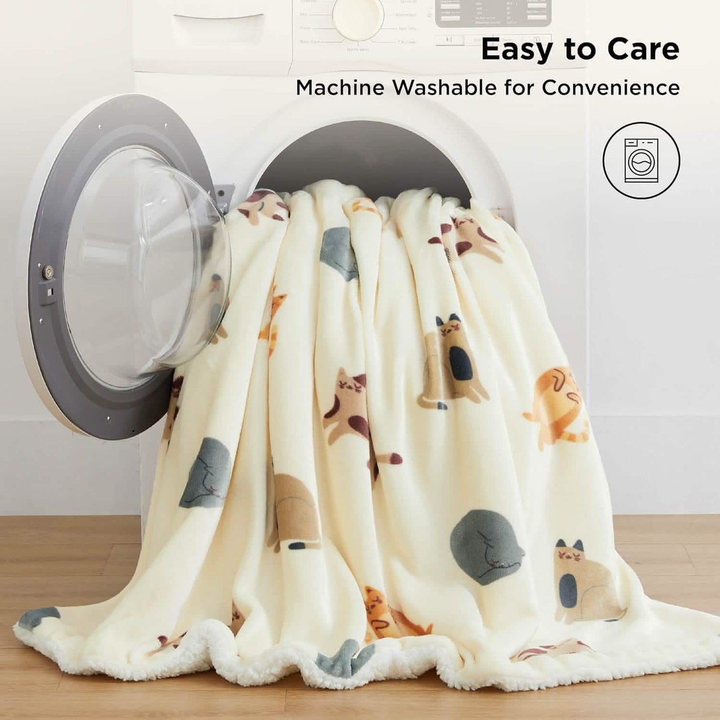 Printed Throw Sherpa Blanket Print-cat