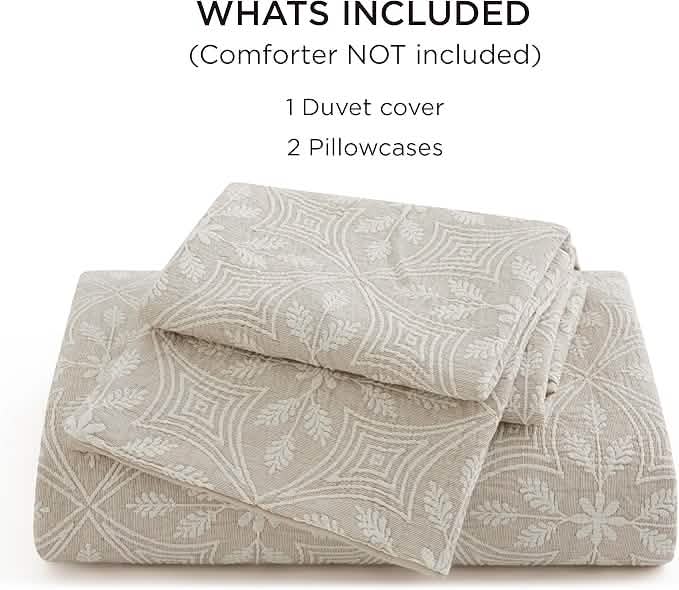 100% Cotton Botanical Scroll Jacquard Duvet Cover Set