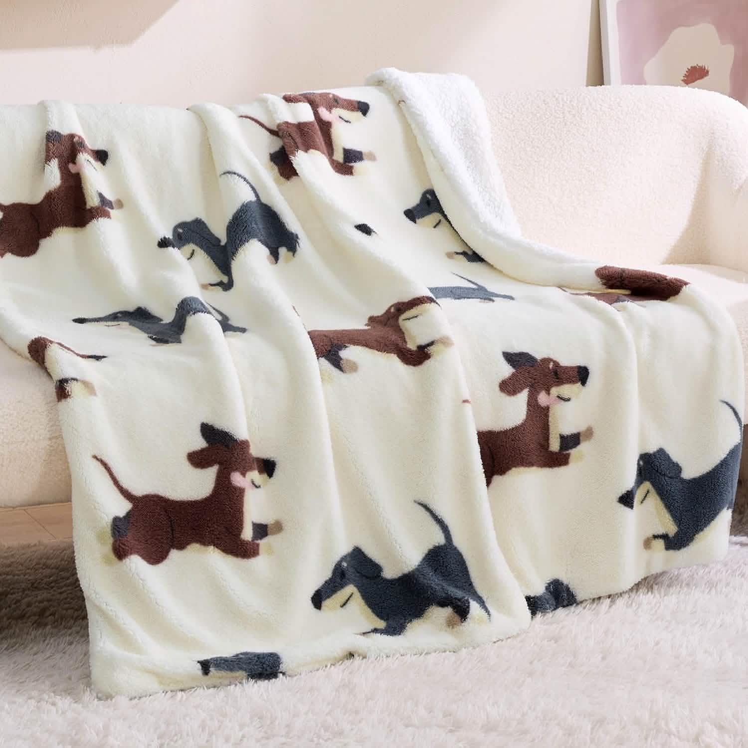 Printed Throw Sherpa Blanket Print-dachshund