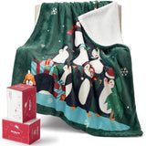 Bedsure Christmas Penguin Green Sherpa Throw Blanket