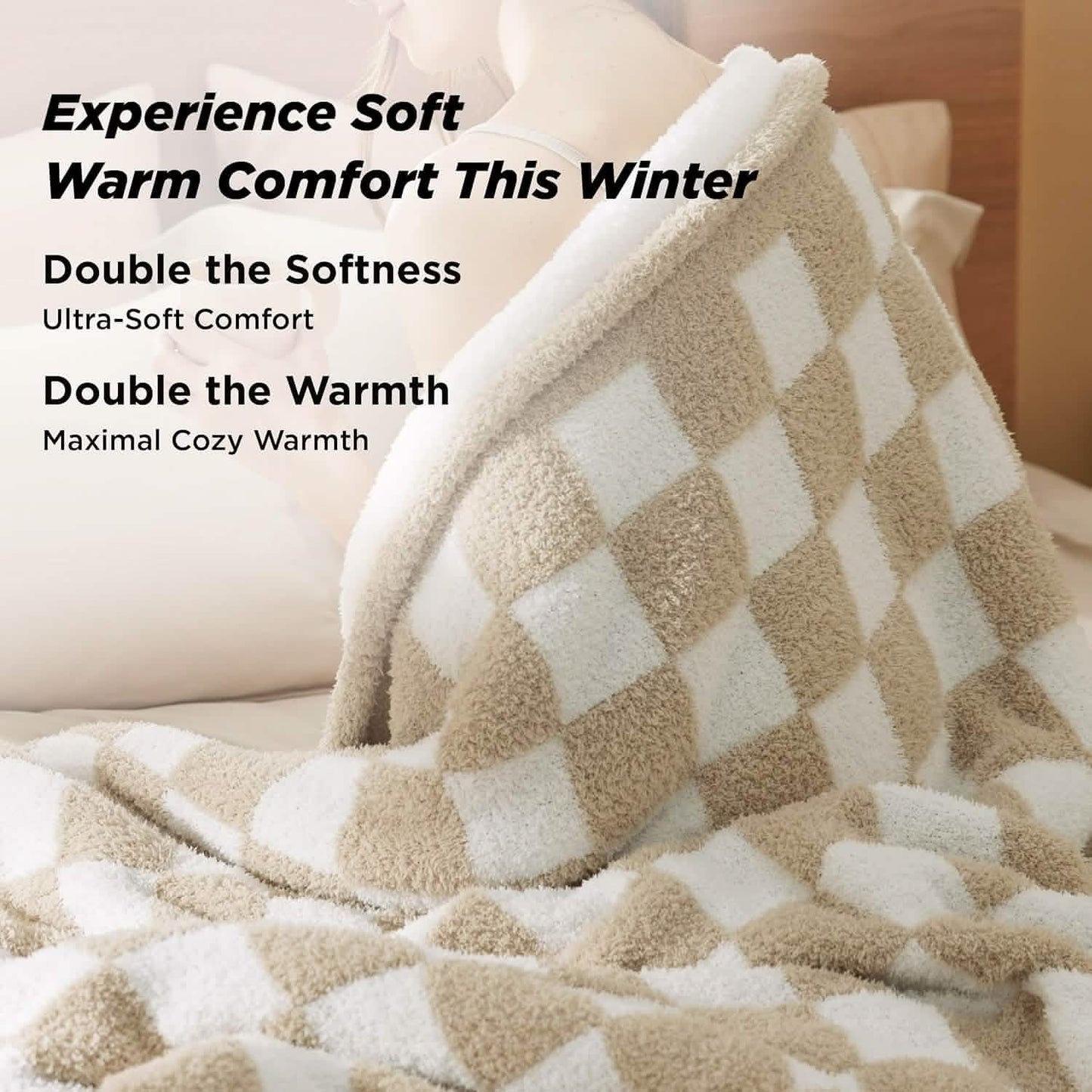 Ultra-Soft Double Side Yarn Sherpa Checkered Blanket